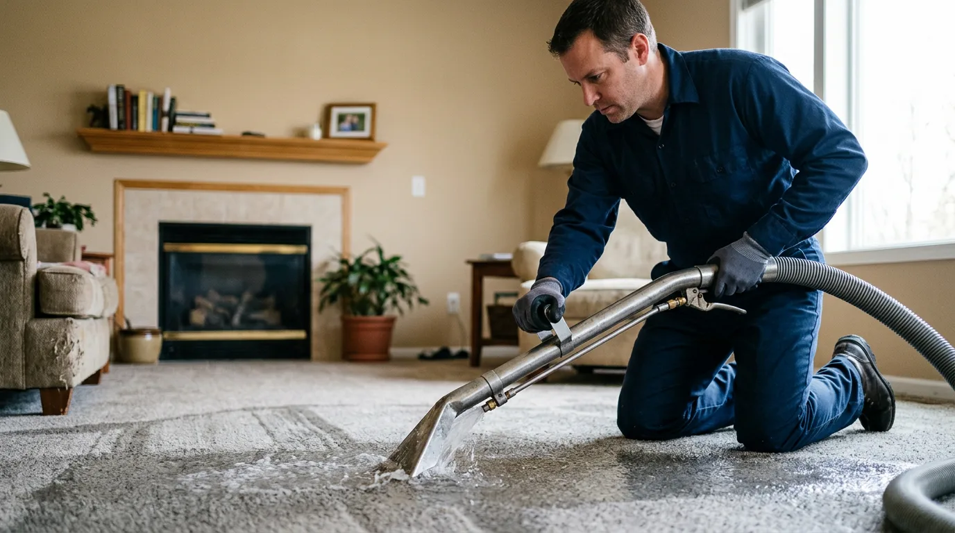 Water damage restoration technician working near Maple Rapids, MI